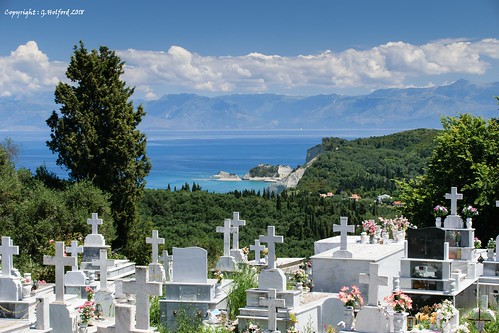 2017 corfu greece spring graves crucifix view bellavista albania mountains clouds sky nikon d5300 tree cemetery water mountain