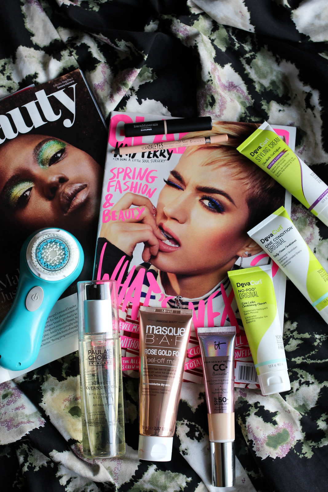 Beauty Product Flat Lay Katy Perry Glamour Magazine Cover Shoot