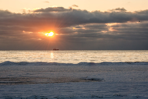 clouds ship sea sunset sunrays ice