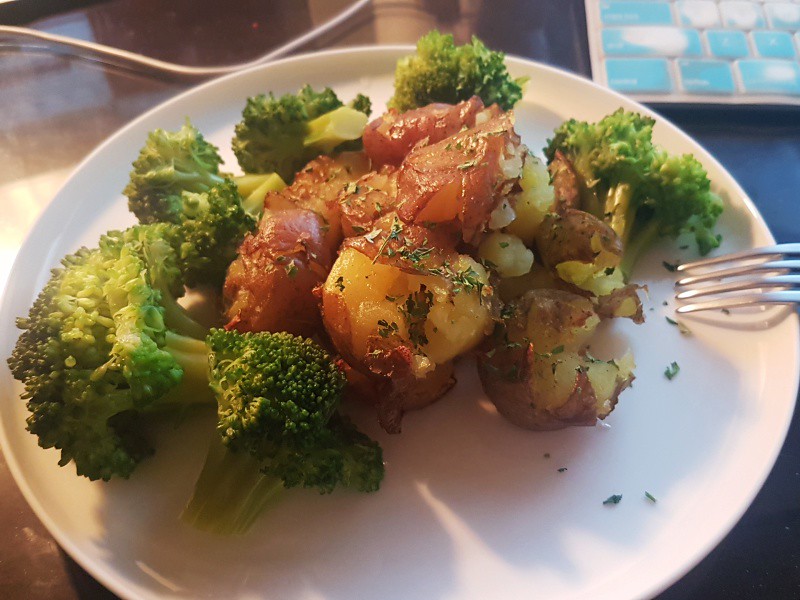 roast potatoes and broccoli