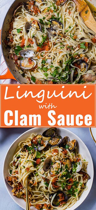 Classic linguini and clams recipe with a touch of white wine, tomatoes for sweetness and a gorgeous garlic sauce that wraps around each pasta strand.