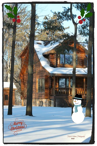 winter winterscene christmas christmasgreetingcard greetingcard loghouse trees snow picmonkey