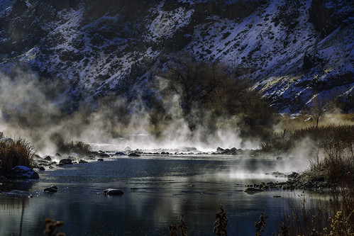 river water oregon desert steam snow winter