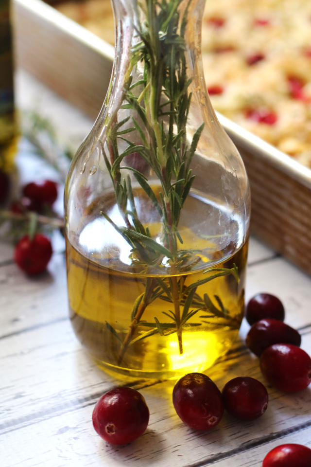 Cranberry Goat Cheese Focaccia with Rosemary Oil and a Honey Drizzle
