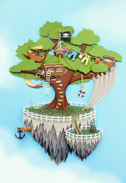 Papercut Illustration of Pirate Island