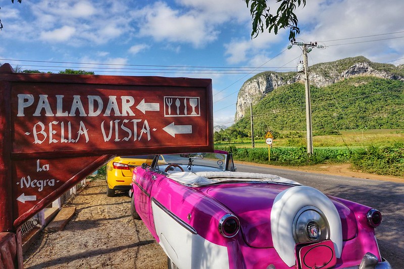 Pink hire car in Viñales, Cuba