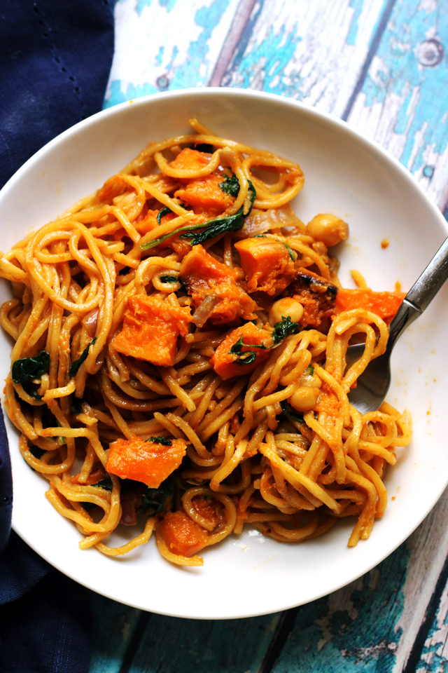 Takeout-Style Sesame Noodles with Butternut Squash and Spinach