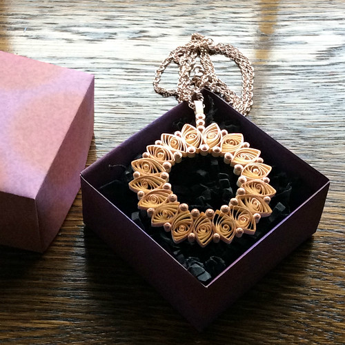 Quilled Rose Gold Pendant in Origami Paper Box