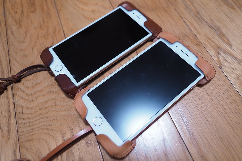 Abicase iPhone8 Plus用カバー飴色と2年間使用したiPhone6S Plus abicase飴色の色の違いiPhone装着後