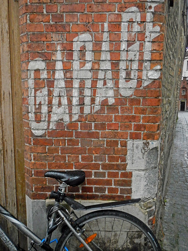 A old garage with brick walls in Bruges, Belgium