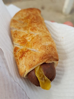 Cheesy Stuffed Sausage in Pastry at Vegucation Night Market