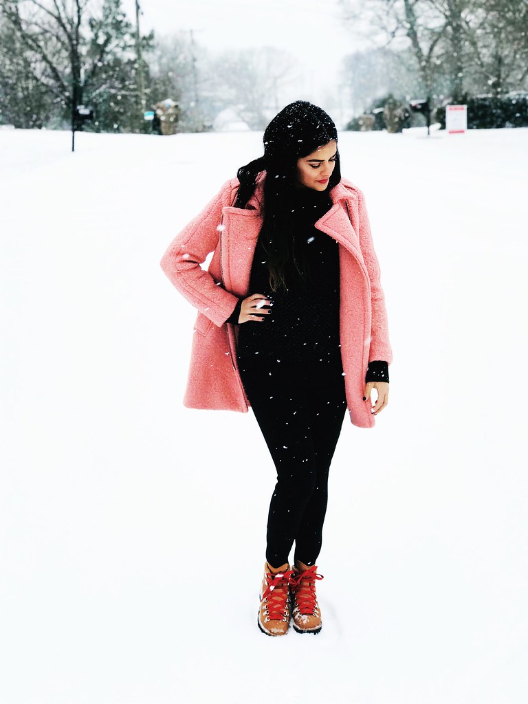 Priya the Blog, Nashville fashion blog, Nashville fashion blogger, Nashville style blog, Nashville snow, snow day outfit, Danner boots, girly outfit with Danner boots, fuzzy pink LOFT coat, Winter fashion, Winter outfit with pink coat, snow day chic