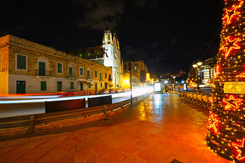 Night traffic on the Tower Rd, Sliema, Malta