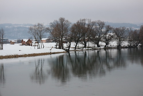 winter snow river sana tree water nature balkans bosnia sanski most