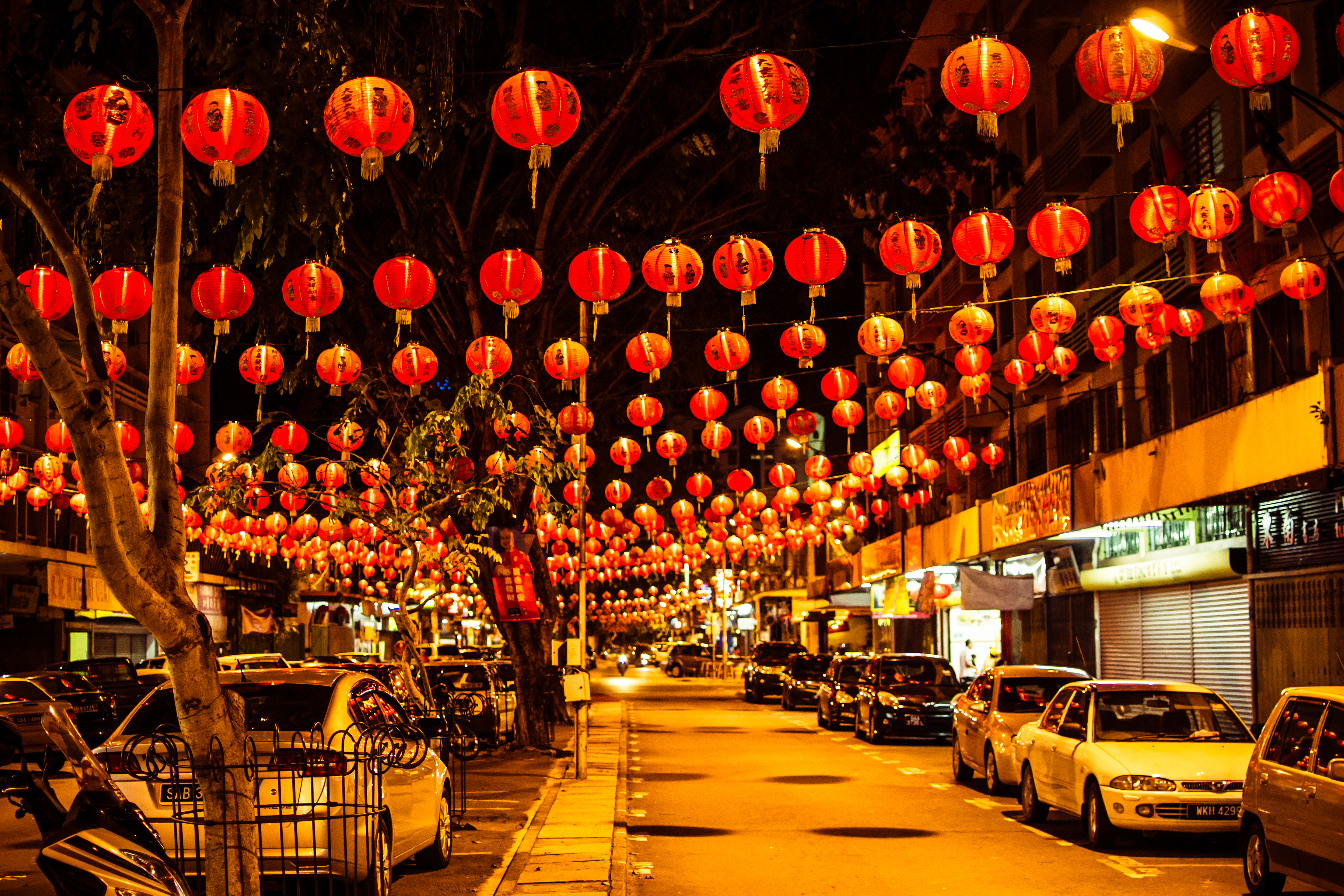 Gaya Street in Kota Kinabalu, Malaysia filled with Chinese lanterns during the New Year celebration. Photo taken on February 18, 2013.
