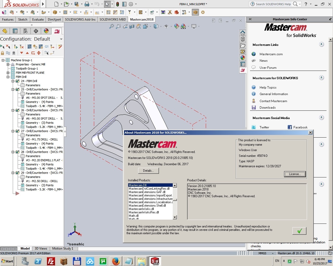 Programming with Mastercam 2018 Update3 only (v20.0.21855.10) for SolidWorks full
