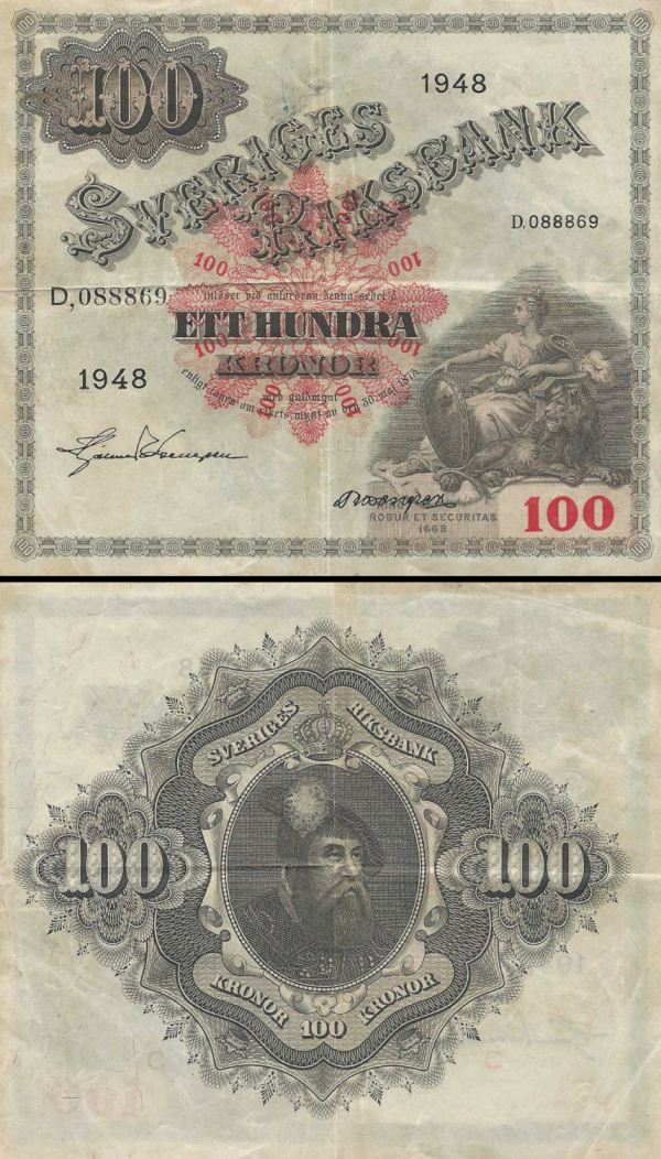 100 Korún Švédsko 1948, P36a