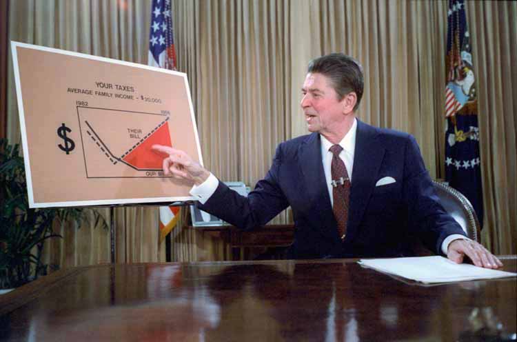 Ronald Reagan gives a televised address from the Oval Office, outlining his plan for Tax Reduction Legislation in July 1981.