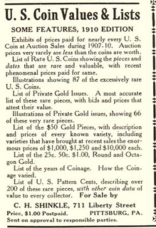 SHINKLE 1910 ad p. 253 US Coins values and Lists