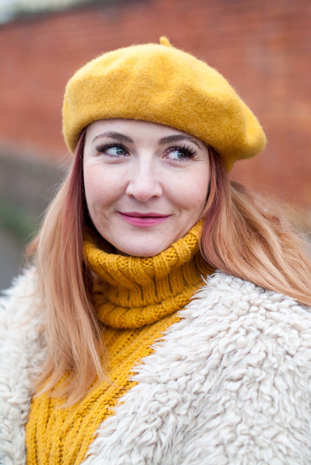 A Shearling Gilet Instead of a Winter Coat, Over 40 Style: Faux shearling gilet, yellow chunky sweater, skinny jeans, ankle boots and beret | Not Dressed As Lamb, Over 40 Style: Faux shearling gilet, yellow chunky sweater, skinny jeans, ankle boots and beret | Not Dressed As Lamb