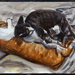 Sleeping Cats; acrylic on paper, 22 x 30 in, 2017