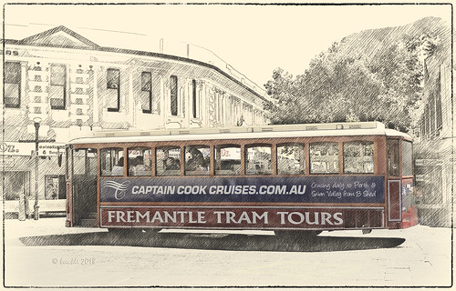 fremantle westernaustralia tram trams australia australien westaustralien sevenstyles photoborder photoshopaction textures texturen texture textur vintage tourismus painterly outdoor writing sign text netartii 7dwf