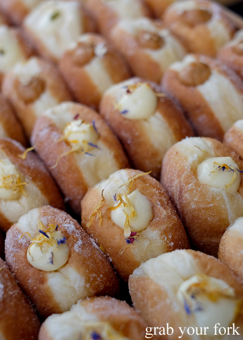 Vanilla and wildflower donuts by Bombolini Doughnuts at Southside Farmers Market in Canberra