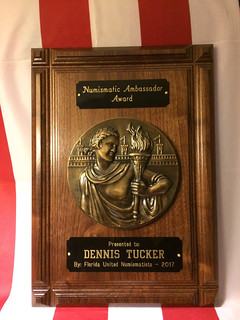 Dennis Tucker Numismatic Ambassador Award plaque