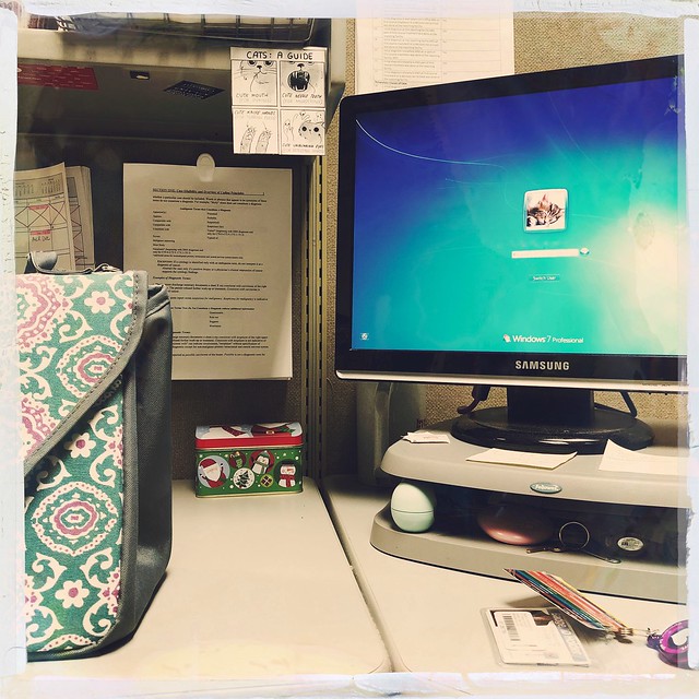 Time to login and get to work! I have no style when it comes to decorating my desk, or anything actually.