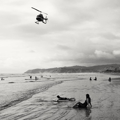 helicopter blackandwhite beach ecuador