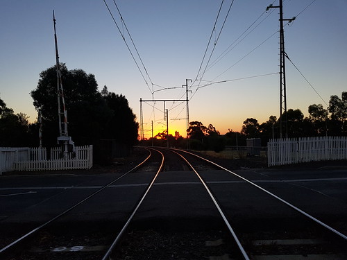 royalparkzoostation royalpark melbourne victoriaaustralia bluehour sunset traintracks sky light