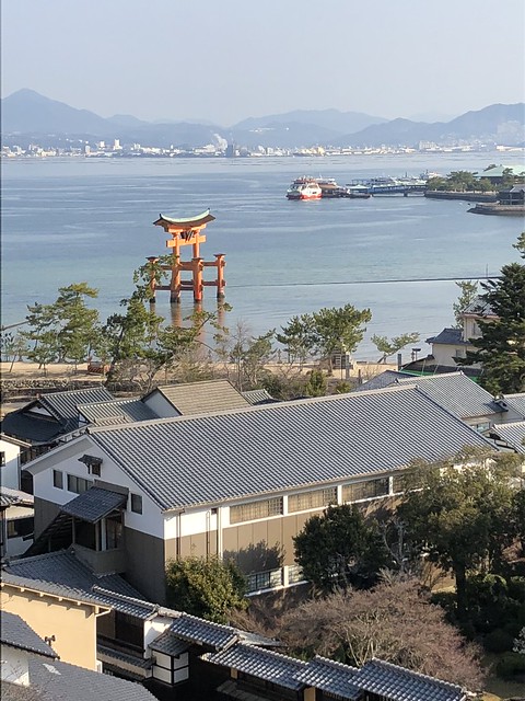View of the torii gate from ryokan