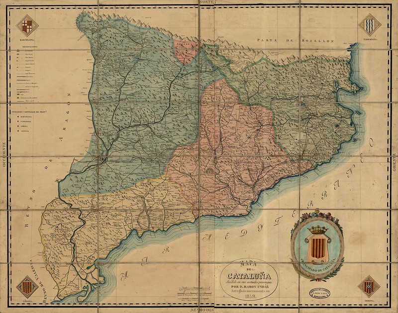 Ramon Indar - Mapa de Cataluña dividido en sus actuales provincias por D. Ramon Yndár. Arreglado nuevamente en 1859