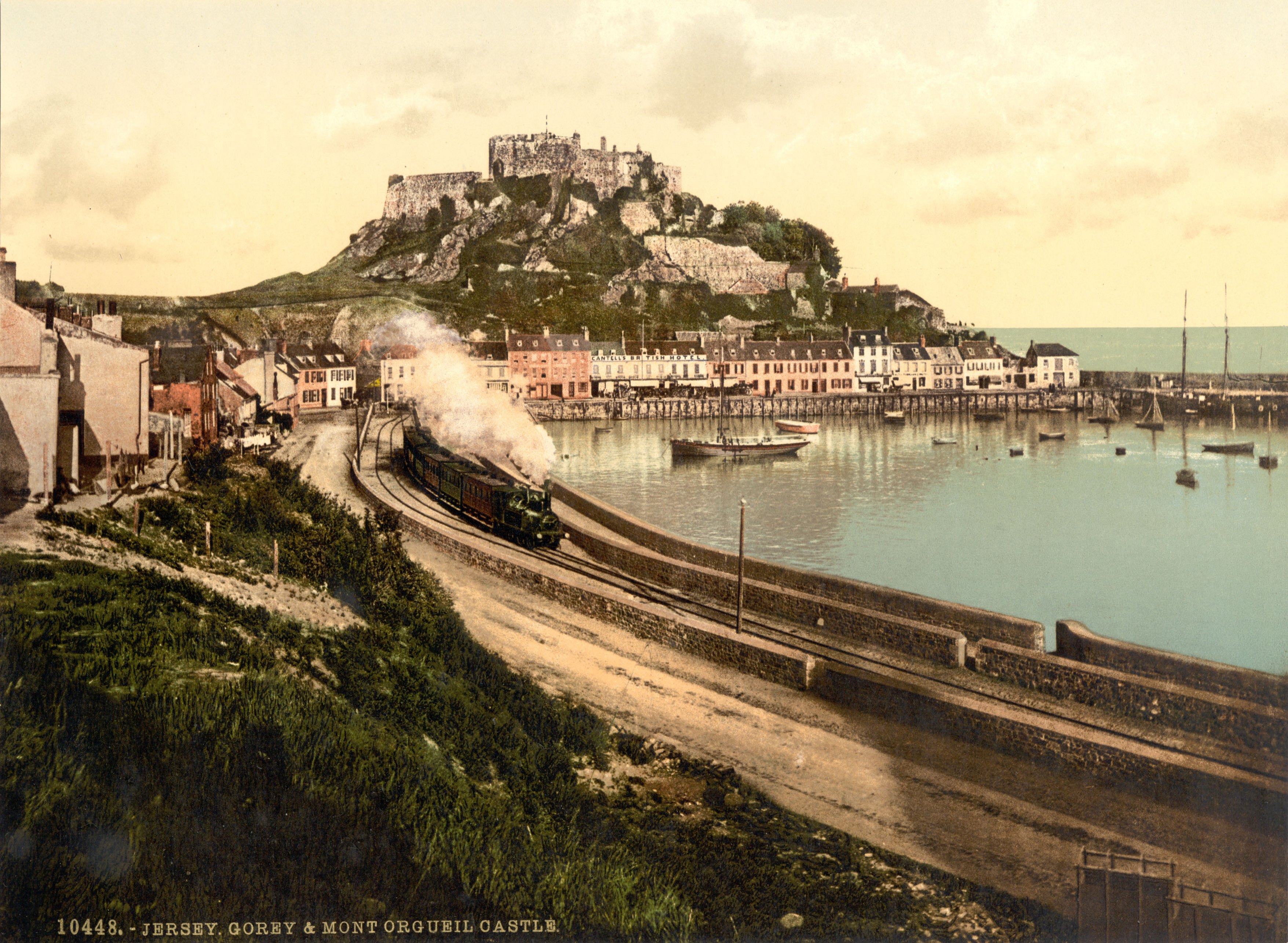 Photocrom print of a circa 1895 view of the Jersey Eastern Railway at Gorey.