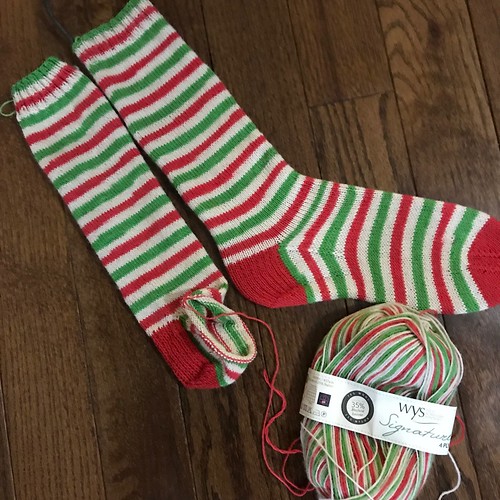 Sue2Knits Candy Cane Socks WIP finally has the second heel finished!