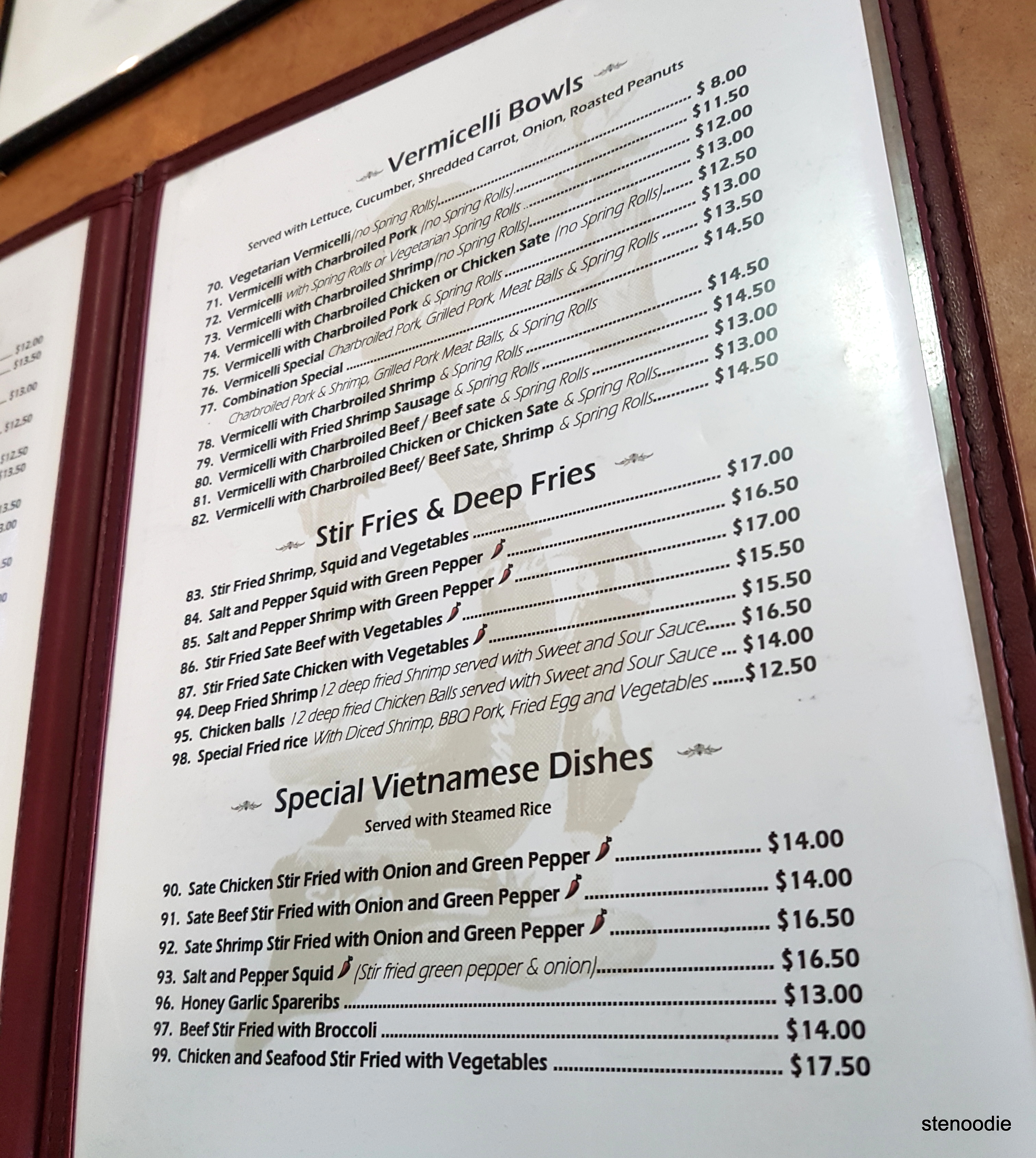 Vietnamese Noodle House menu and prices