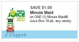 1 1 Minute Maid Juice Box Coupon 0 23 Per Serving At Walmart