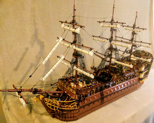 Lego French galleon inspired by the 17th century man of war "Royal Louis" minifig scale.