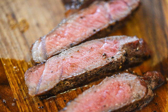 Grilled Strip Steaks with Mushroom Gravy