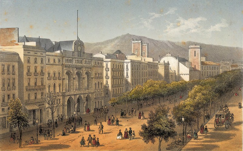Deroy & Becquet - Vista de la Rambla y del Teatro del Liceo (1800)