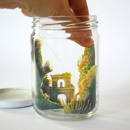 3D Paper Cut Scene in Glass Jar by Mar Cerdà