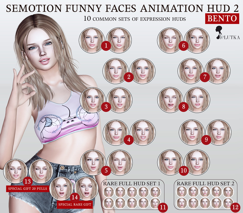 SEmotion Funny Faces Animation HUD 2 Gacha for LeLutka heads @ Limit8 Gacha Key