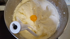 Just the yolk added to the batter, before mixing, Holiday Butter Cookies, December 2018
