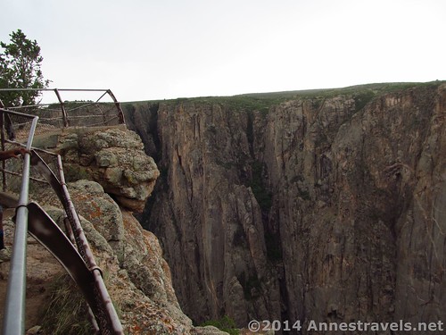 The guardrail at the second overlook on the Chasm View Trail, Black Canyon of the Gunnison National Park, Colorado