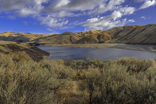 mountains clouds skies water reservoir sagebrush landscapes outdoors