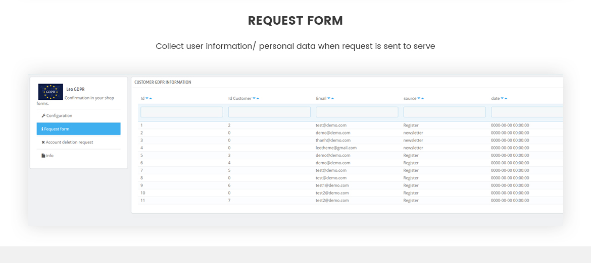 request form - Leo GDPR module