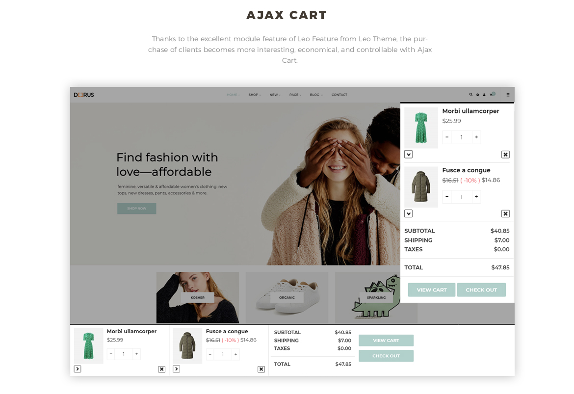 Ajax cart feature for Unisex Fashion online store