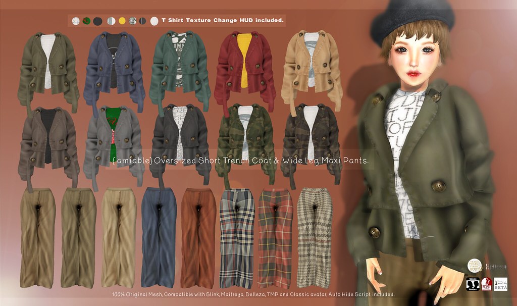 {amiable}Oversized Short Trench Coat & Wide Leg Maxi Pants@Soiree(50%OFF SALE).