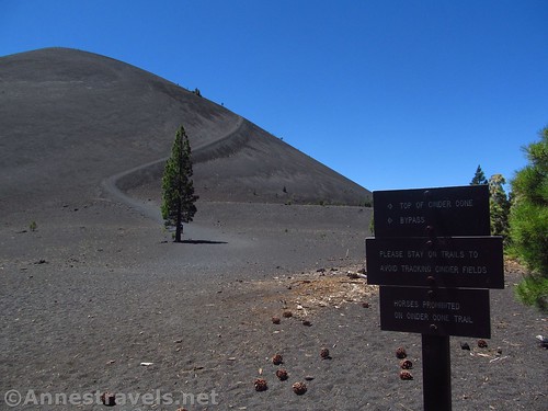 The sign at the junction for the Cinder Cone in Lassen Volcanic National Park, California