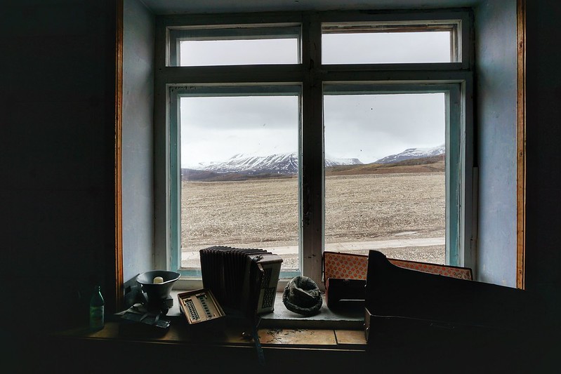 Musical instruments on a windowsill in Pyramiden